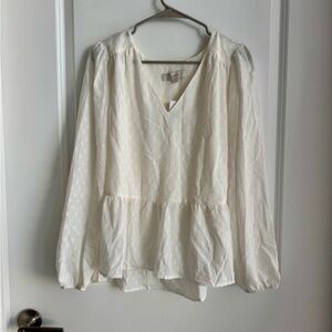 LOFT White Peplum Blouse with Long Sleeves & Dot Details